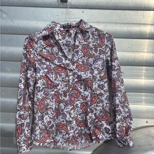 Jones New York Paisley Button Down Shirt - Red, Blue, White